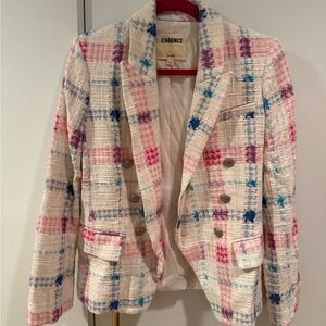 L'AGENCE Women's Pink and Blue Plaid Blazer